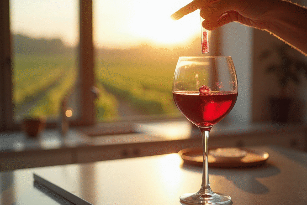 Personne faisant tourner un verre de vin rouge avec test de reaction