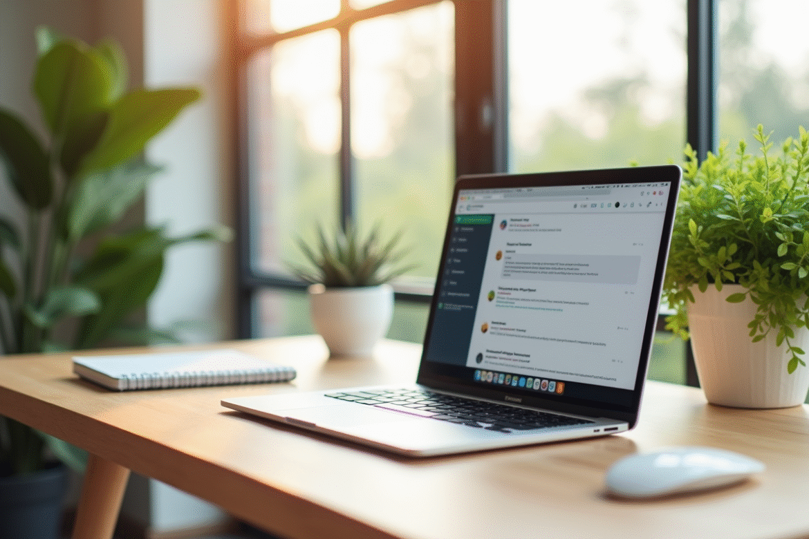 Espace de travail moderne avec un laptop et interface ChatGPT
