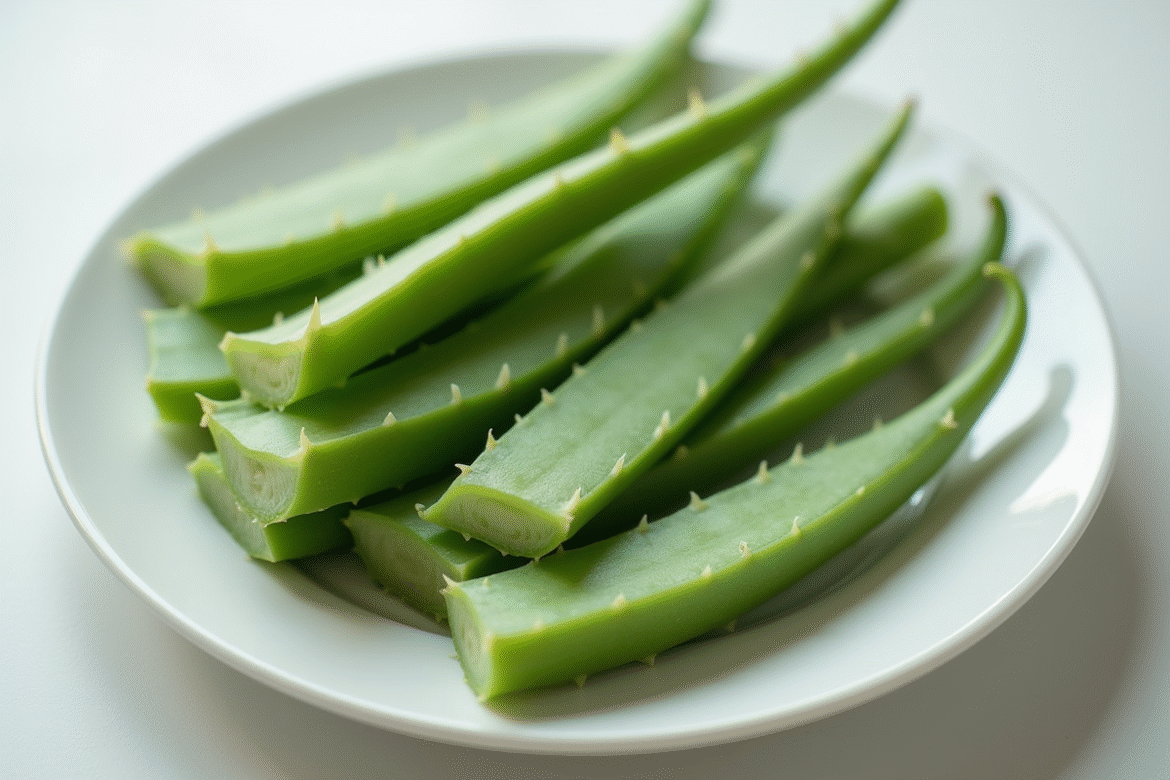 Segments de feuilles d'aloe vera fraîches pour propagation