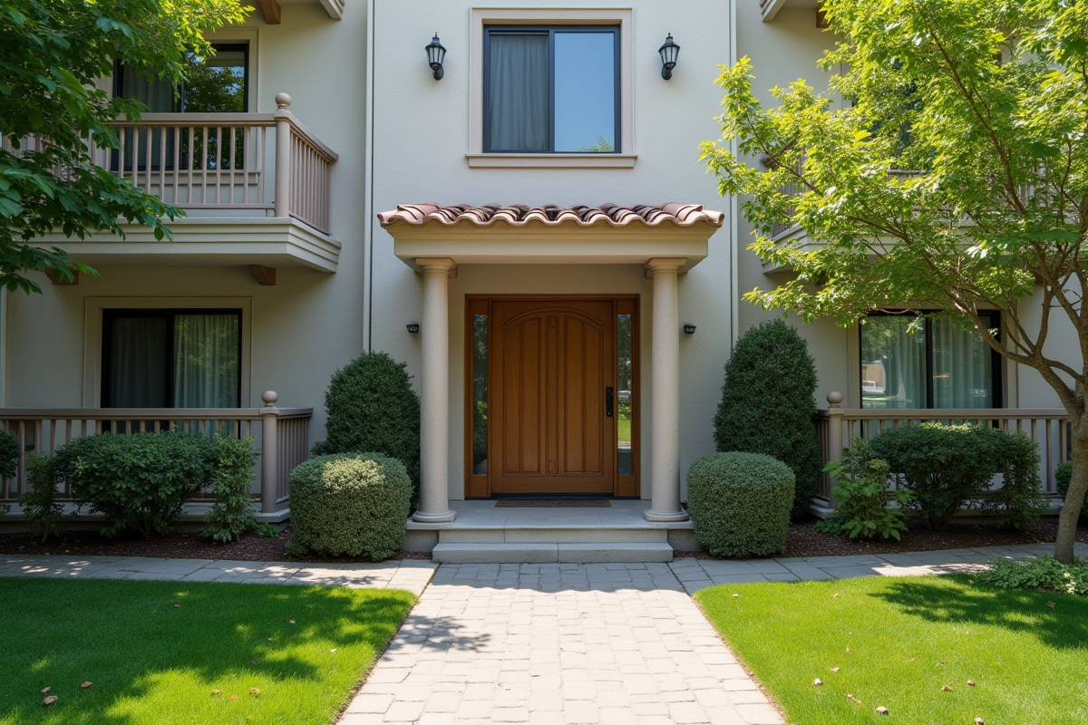Façade d un immeuble lumineux avec détails architecturaux
