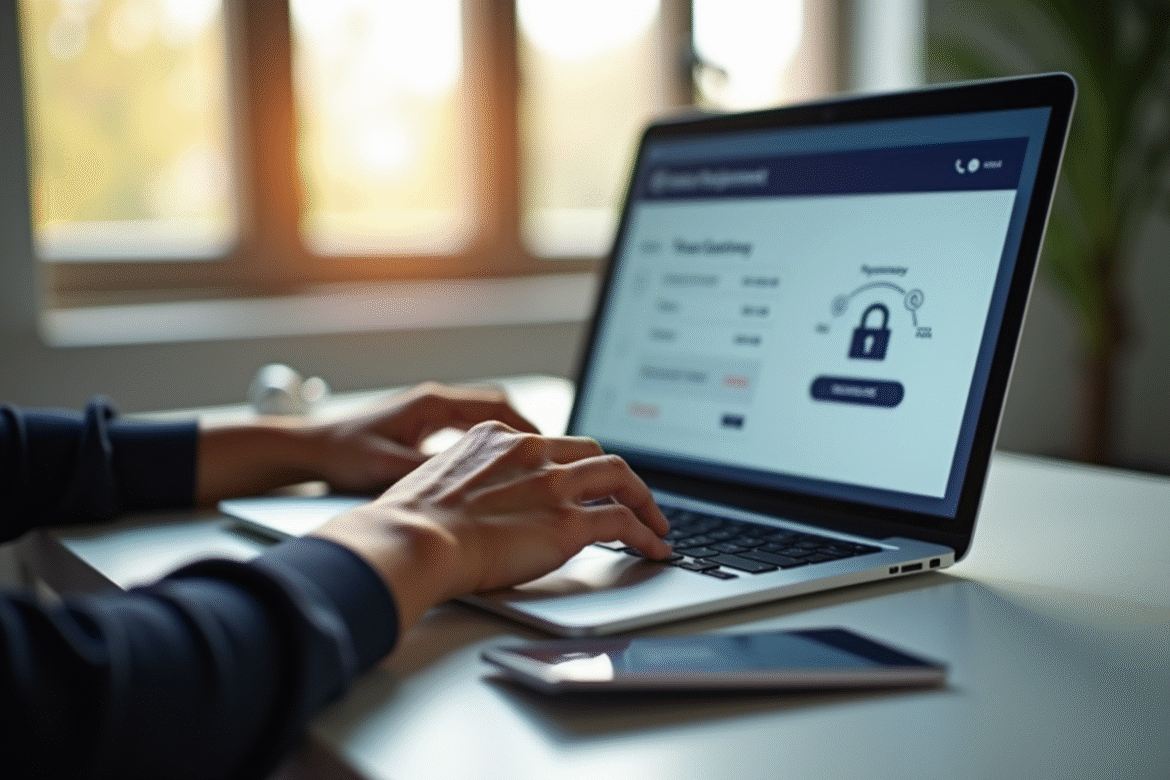 Personne effectuant un paiement en ligne sur un ordinateur portable