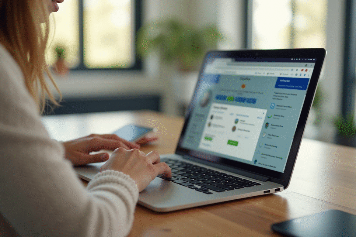 Personne utilisant un ordinateur portable moderne pour consulter Yahoo Mail