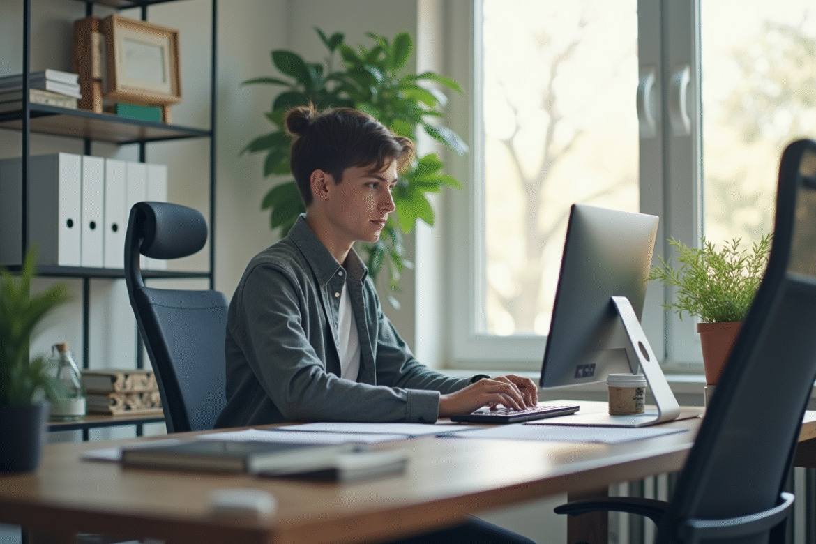 Jeune professionnel travaillant dans un espace digital organisé