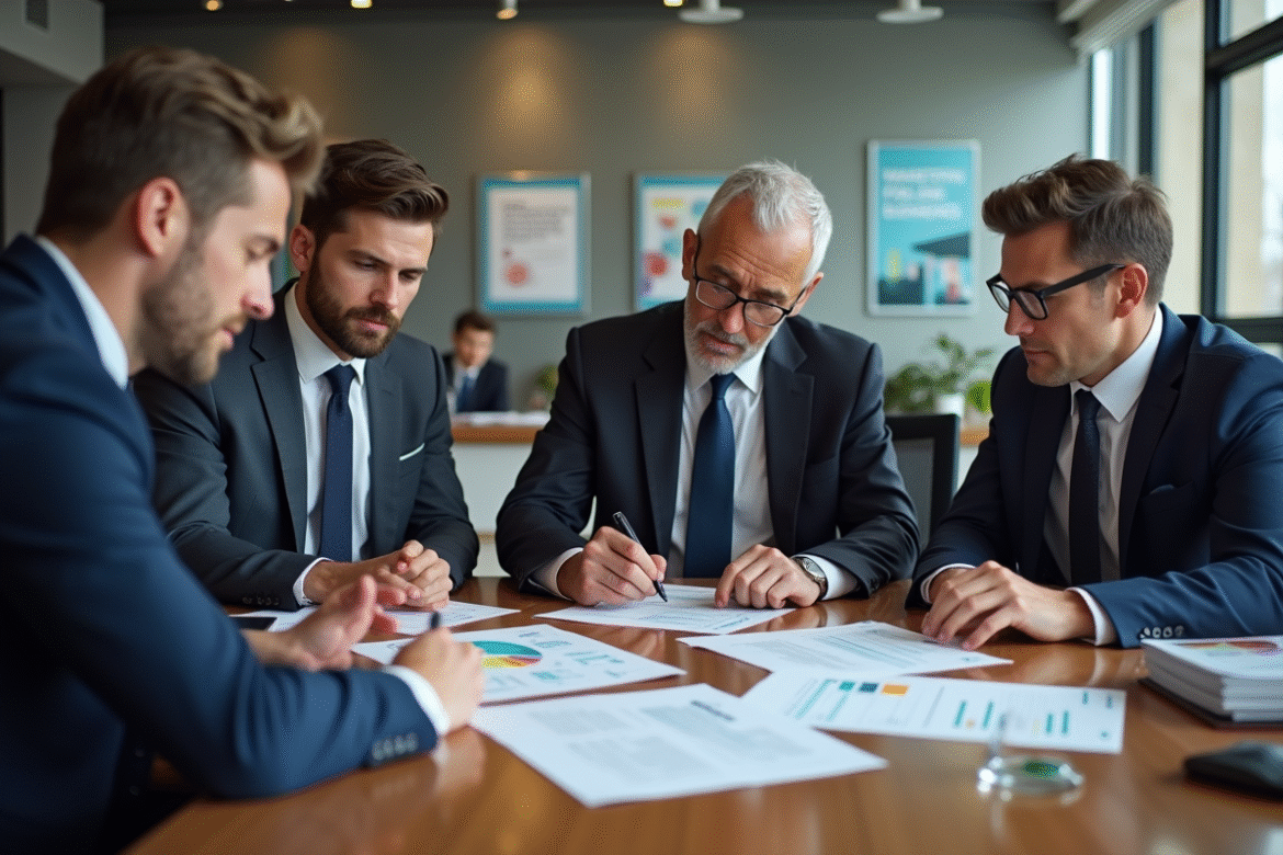 Groupe de professionnels examinant des documents ISO