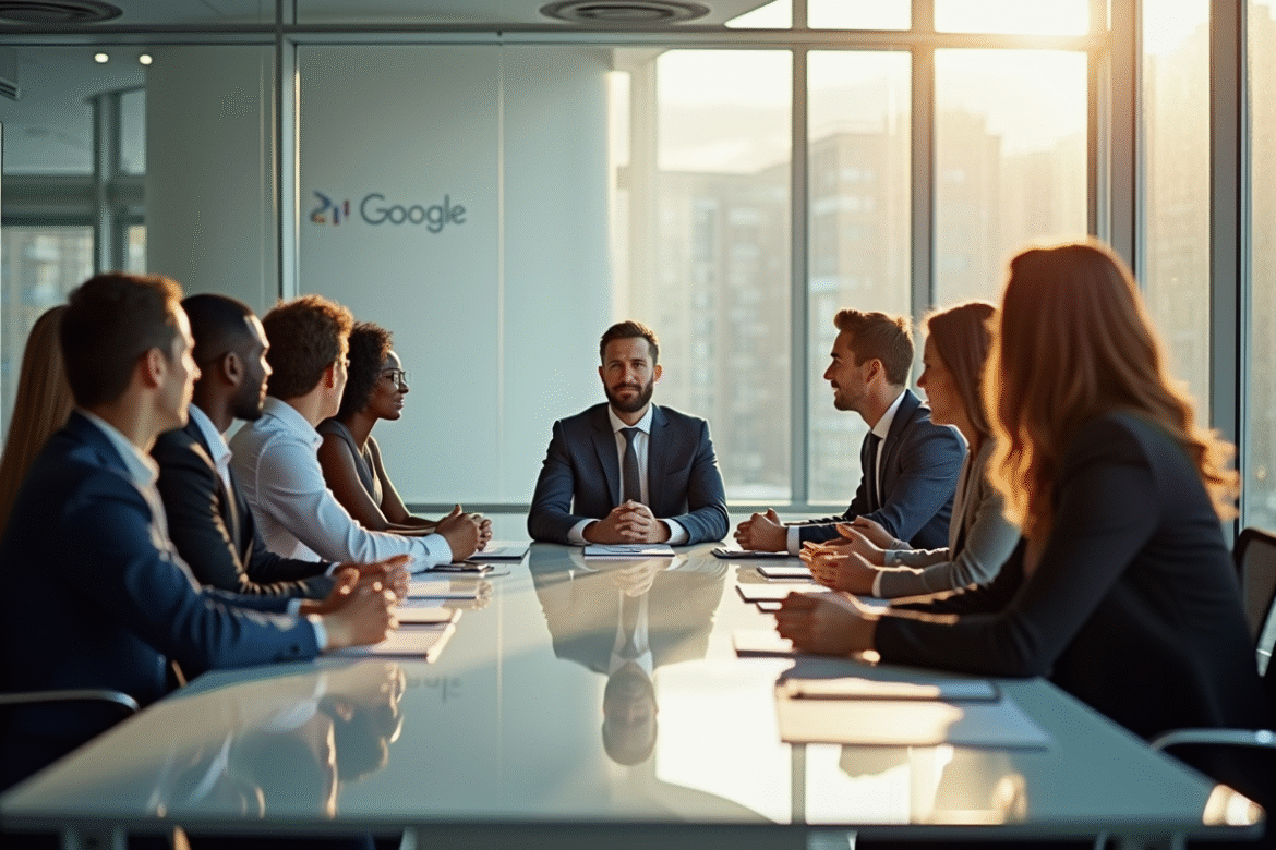 Groupe de professionnels en réunion dans un bureau moderne