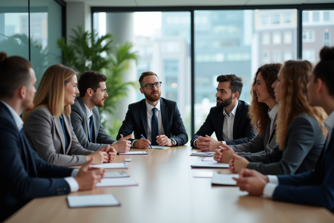 Groupe de professionnels divers en réunion de travail