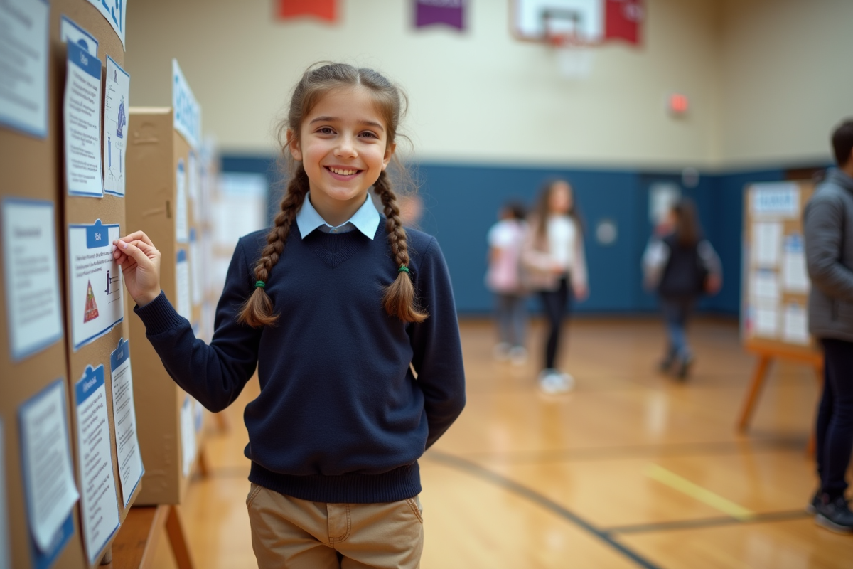 Fille de 12 ans présente son projet scientifique au gymnase