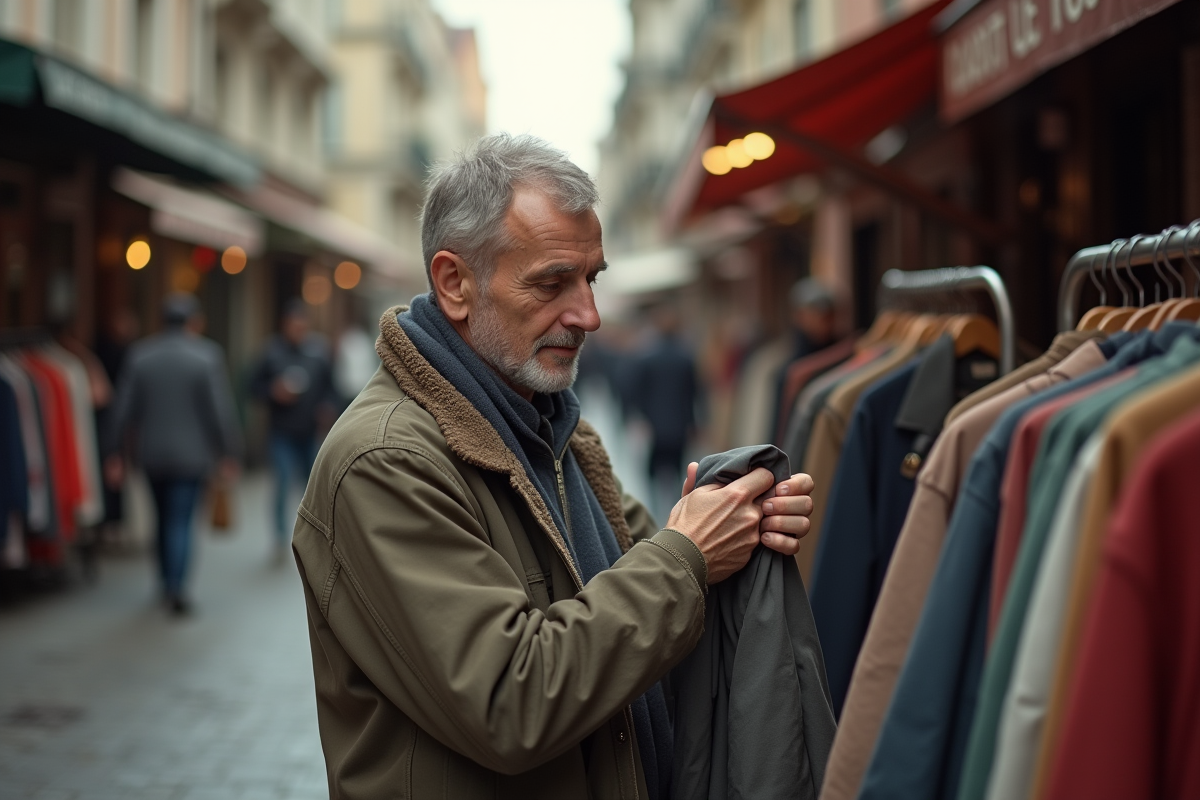 Homme examine une veste d