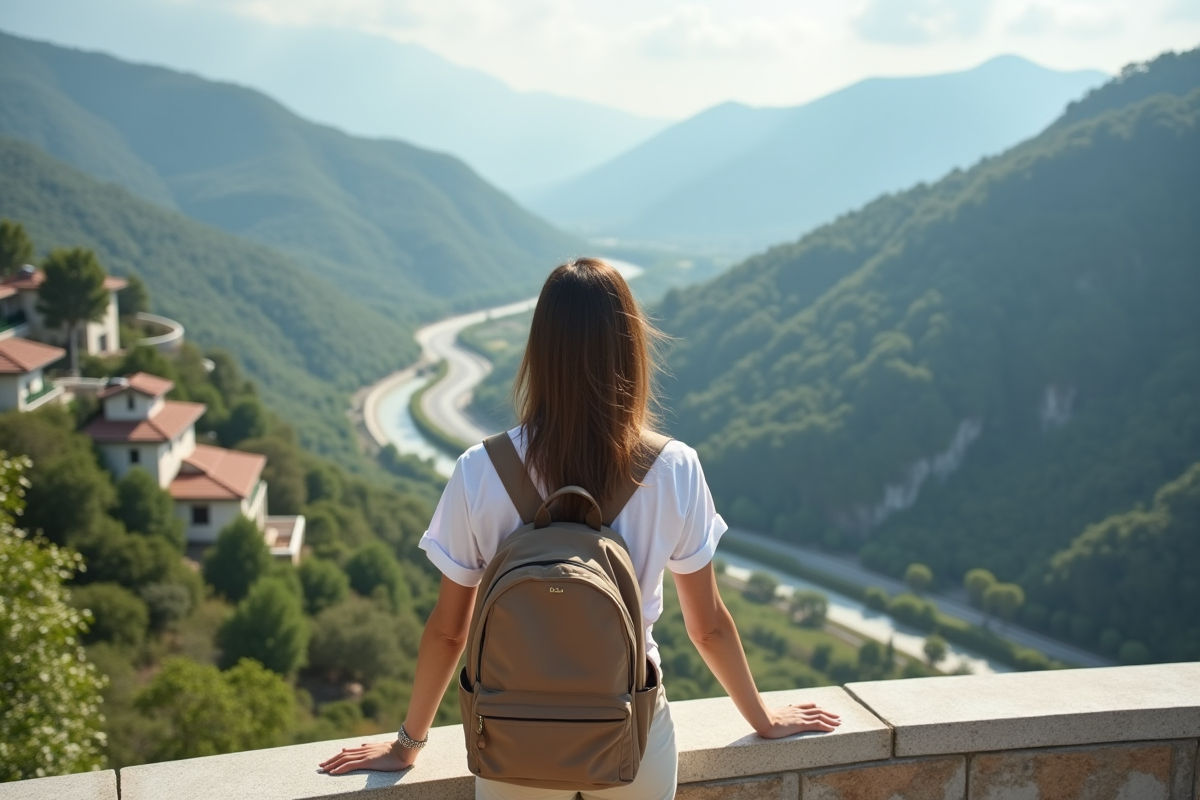 Jeune femme regardant la route en montagne lors d’un arrêt
