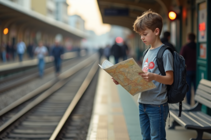 Garçon de 13 ans avec sac à dos sur plateforme train