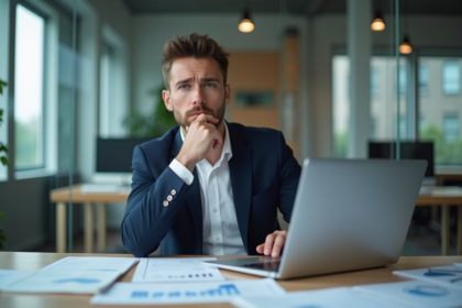 Jeune homme d'affaires concentré dans un bureau moderne