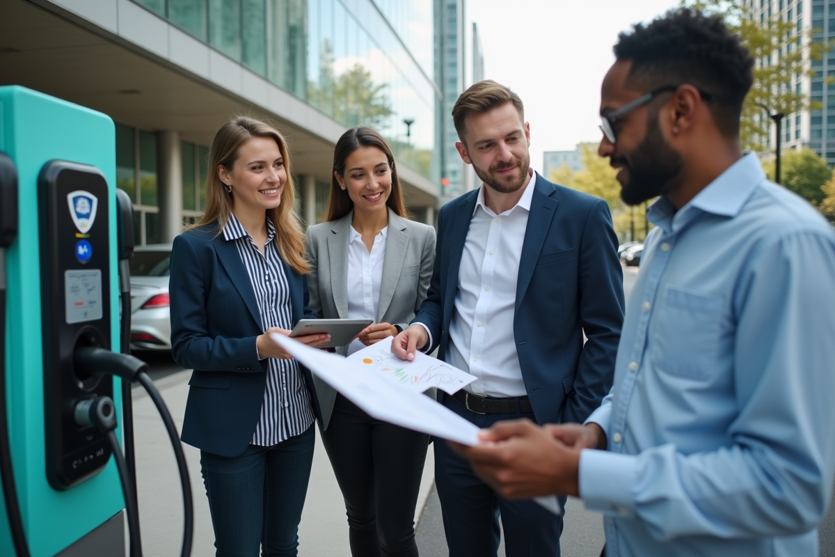 Groupe de professionnels discutant près d