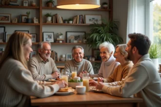 Famille multigenerational autour d'une table en famille