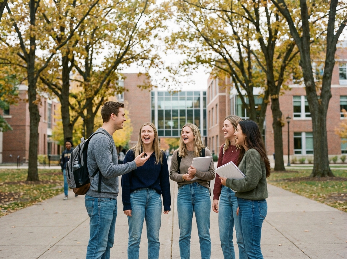 Groupe d'étudiants universitaires riant en plein air