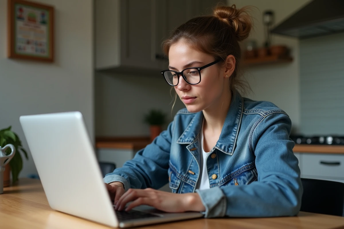 Jeune femme en intérieur utilisant son ordinateur portable