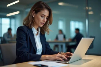 Femme professionnelle analysant des données numériques au bureau
