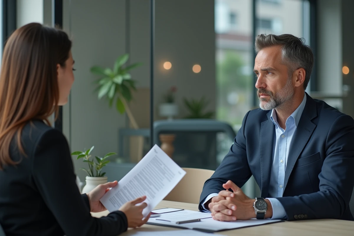 Homme d'affaires en réunion avec une femme au bureau