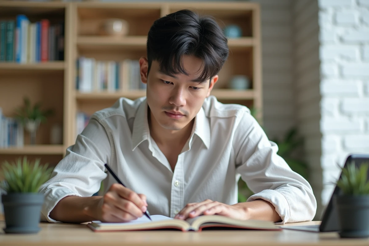 Jeune homme comparant des alternatives de lecture de manga Boy's Love en français sur tablette et livre