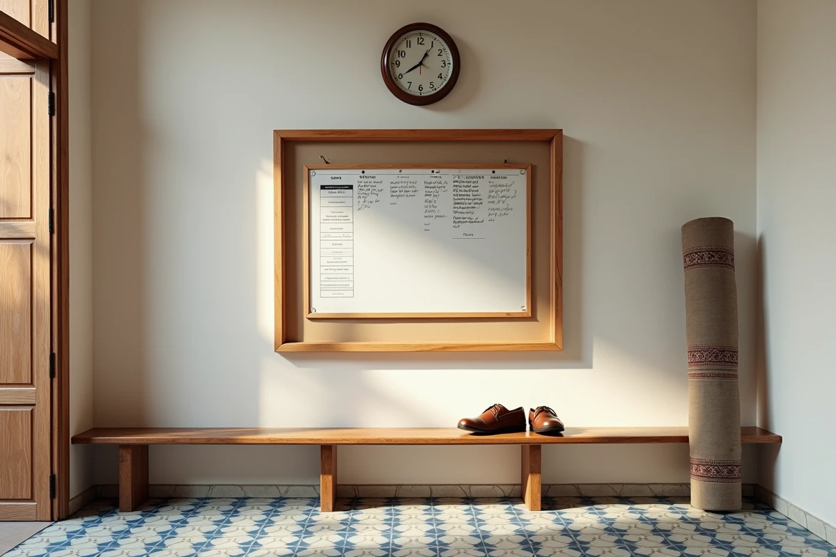 Tableau d'affichage des horaires de prière 2026 avec horloge dans une mosquée de Toulouse, changement d'heure indiqué