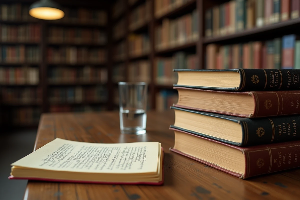 Manuels académiques de relations internationales annotés sur une table de séminaire en chêne dans une bibliothèque universitaire, évoquant les théories du hard power selon Morgenthau, Waltz et Mearsheimer